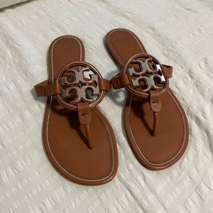 Tory Burch Miller Gold Logo Leather Sandals
